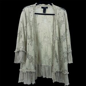 Ali‎ Miles Size XL Cream Lace Open Front Cardigan Boho Neutral Top Flowy Floral